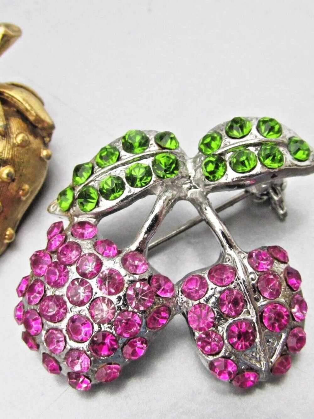 Vintage Two 2 STRAWBERRY Rhinestone Brooches Pins